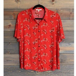 Rewind Floral Print Short-Sleeve Button Down Blouse